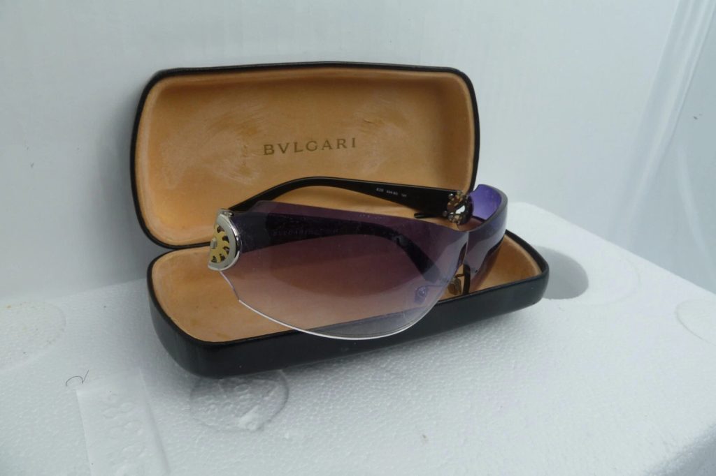 Bvlgari women's purple shield sunglasses in case