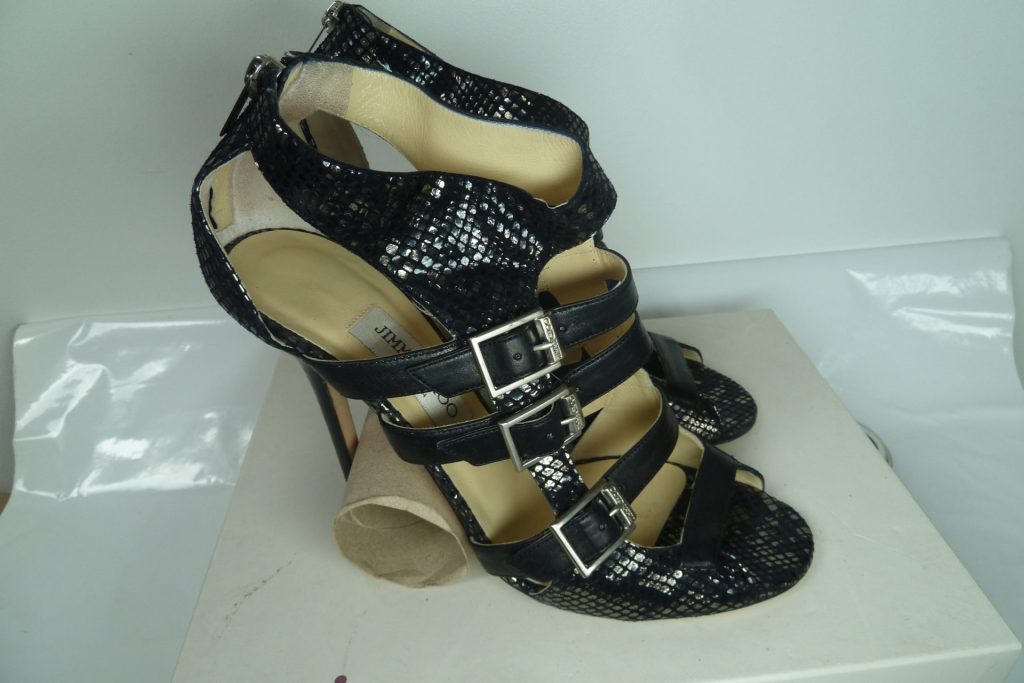 black metallic heels